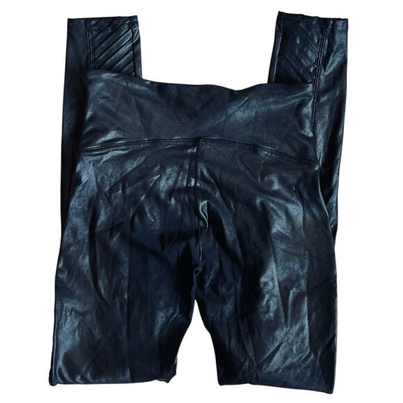 Spanx Women’s Sz M Black Faux Leather Moto Leggings Pants Pull On - Picture 8 of 12